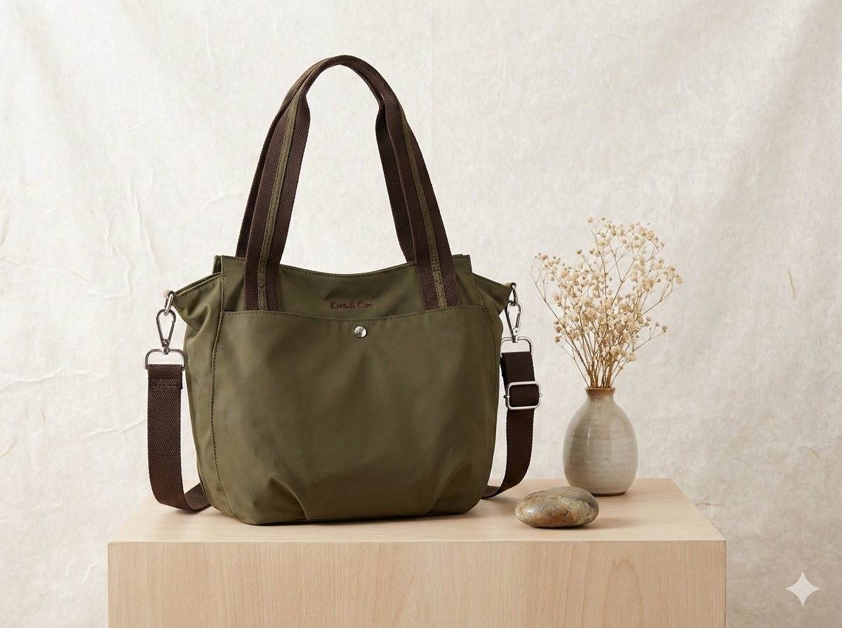 Kara Kidman Everyday Khaki Nylon Crossbody Shopper