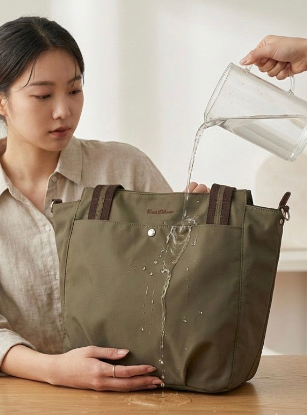 Kara Kidman Everyday Khaki Nylon Crossbody Shopper