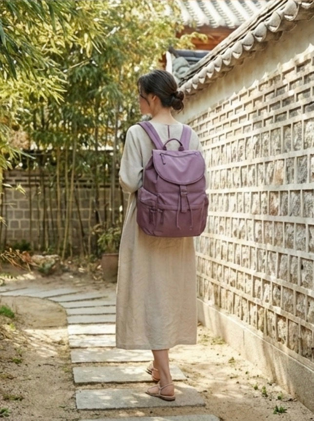 Kara Kidman Multi-Pocket Nylon Backpack in Mauve