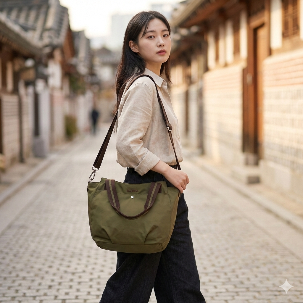 Kara Kidman Everyday Khaki Nylon Crossbody Shopper