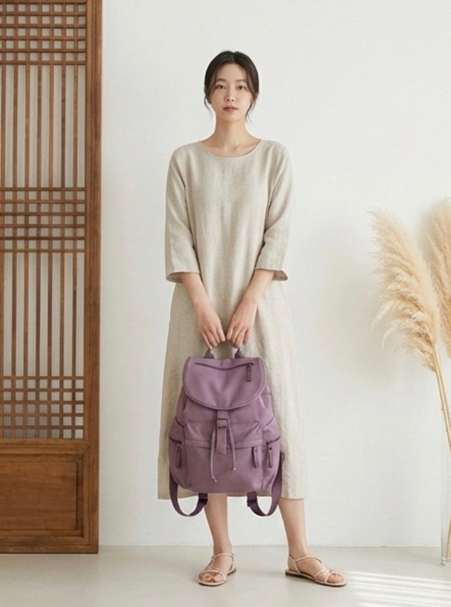 Kara Kidman Multi-Pocket Nylon Backpack in Mauve