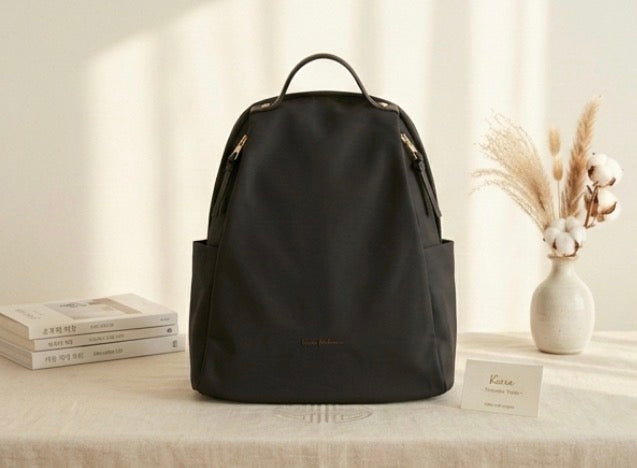 Kara Kidman Everyday Black Nylon Backpack with Side Pockets