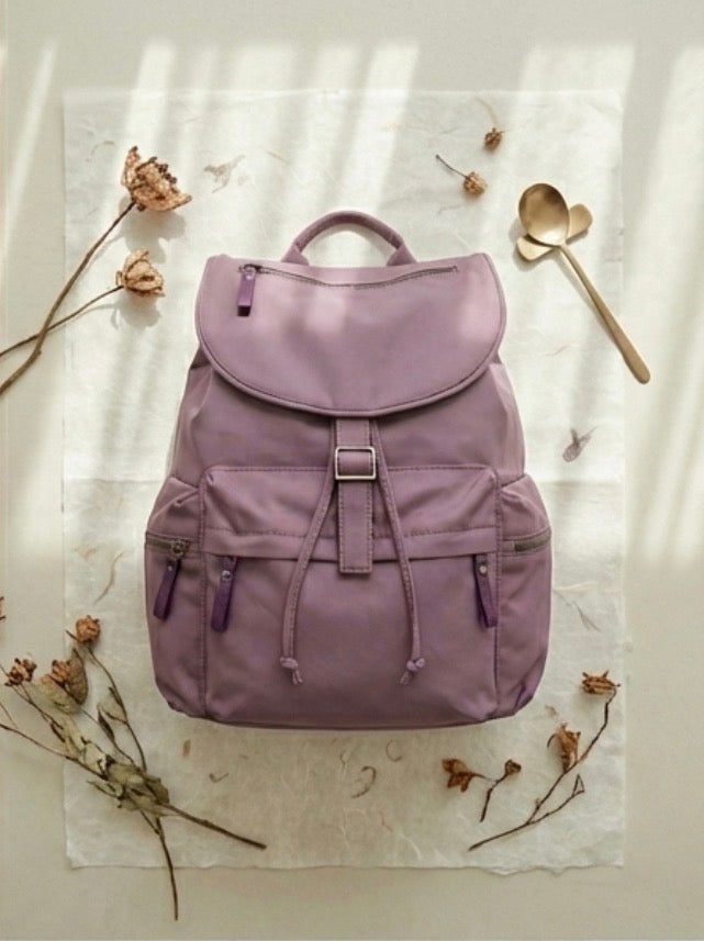 Kara Kidman Multi-Pocket Nylon Backpack in Mauve